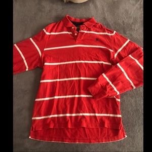 Red and White Striped, Long Sleeve Button Up